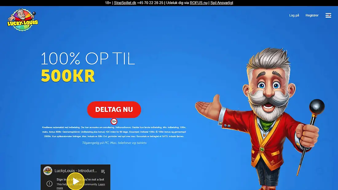LuckyLouis Casino, screenshot af hjemmesiden