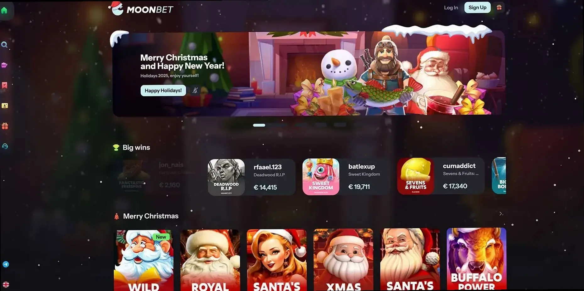 MoonBet Casino interface med crypto-indbetaling og bonusoversigt